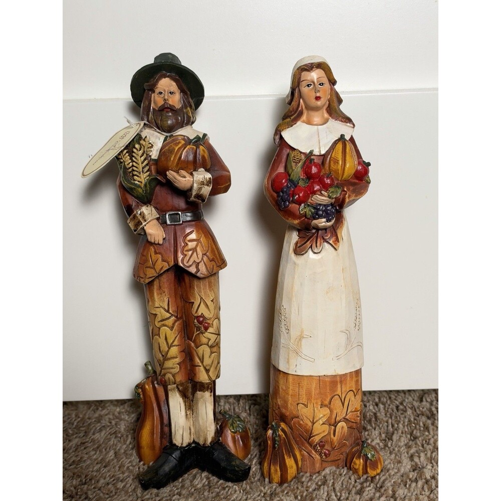 Vintage Resin Thanksgiving Pilgrim Couple Harvest Pumpkin Fall Autumn Holiday